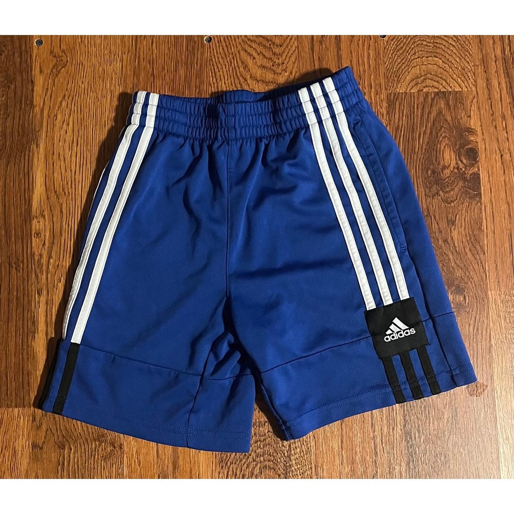Adidas Boys Royal Blue 3-Stripe Athletic Soccer Shorts Logo Patch Size Small